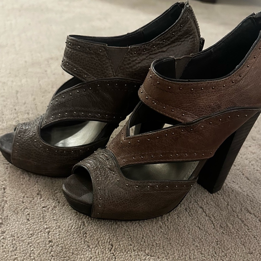 Fergie Dark Brown Peep-Toe Heels